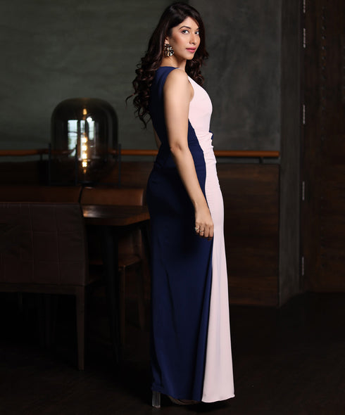 Two Tone Slight Vneck Bodycon Maxi